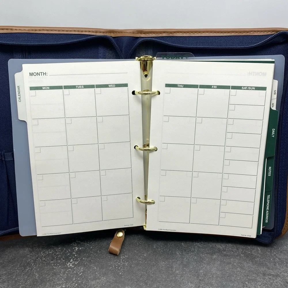 Vintage 90's Cambridge 47062 Blue Canvas Tan Planner Organizer 3‎ Ring Binder